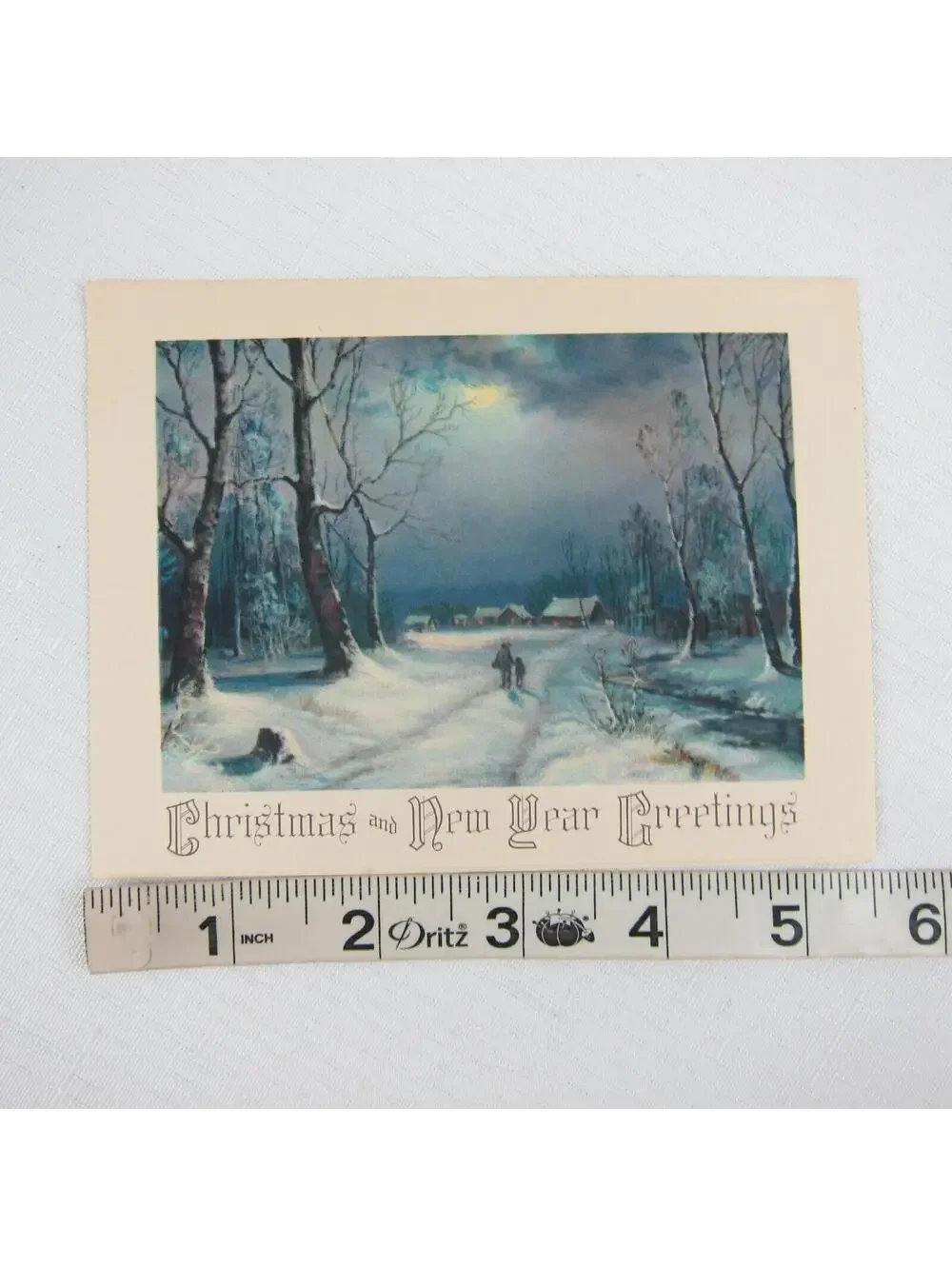 Vintage Sample Christmas Cards Lot 4 Snowy Scenes Sledding House Night USA Litho